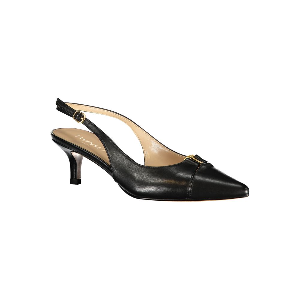 Low-Heel Sandals by Twinset for women in leather black features an architectural silhouette, showcasing the architectural Women's Leather Low-Heel Sandals with a 3-cm-heel low-heel and .