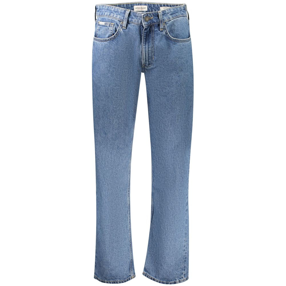 Jeans by Guess Jeans for men in denim cotton blue features an sartorial straight-leg and long with a cut for a sartorial finish.