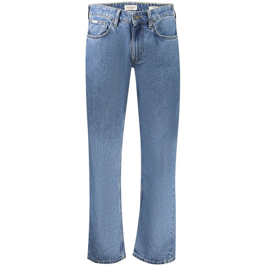 Jeans by Guess Jeans for men in denim cotton blue features an sartorial straight-leg and long with a cut for a sartorial finish.
