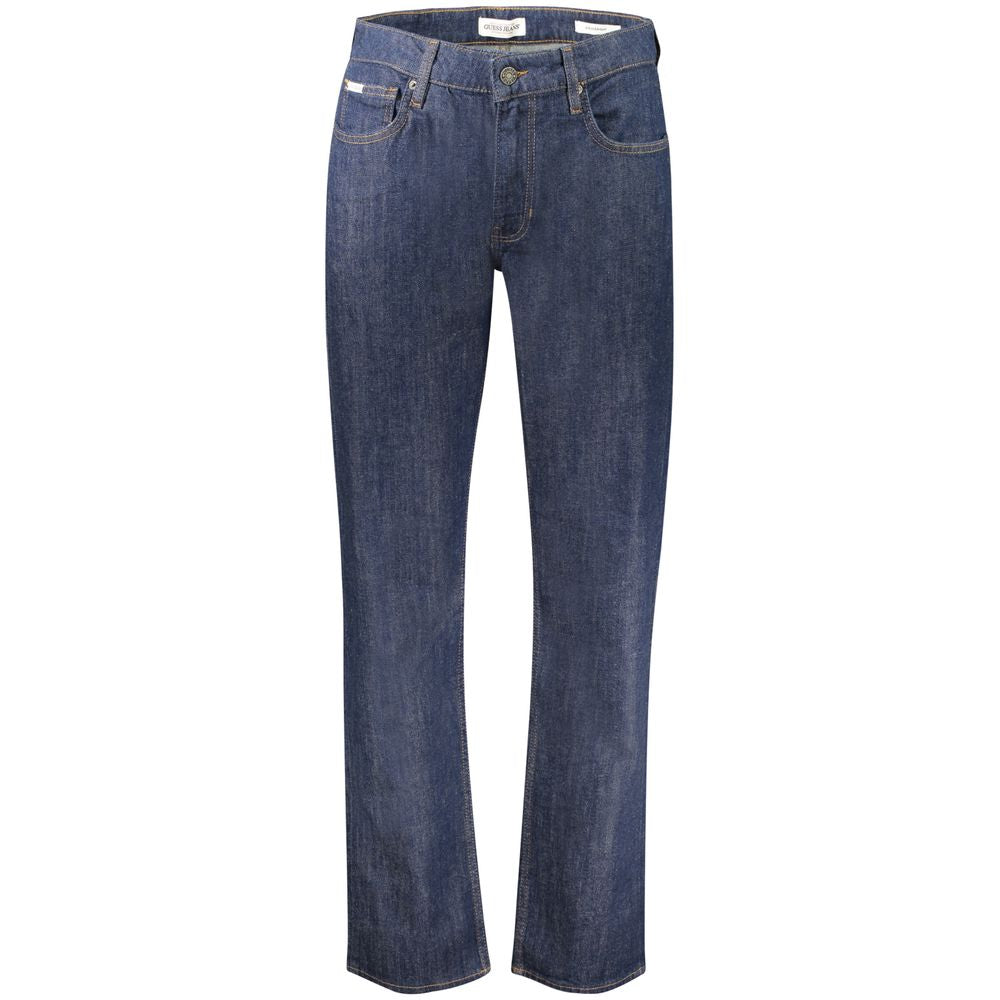 Jeans by Guess Jeans for men in stretch denim cotton blue & signature features a refined silhouette with a refined straight-leg, defined by a and a refined long for a refined finish.