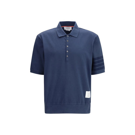 Polo Shirt by Thom Browne for men in cotton blue, signature & striped showcases a sharp silhouette, detailed with a refined and sharp for a sophisticated finish.