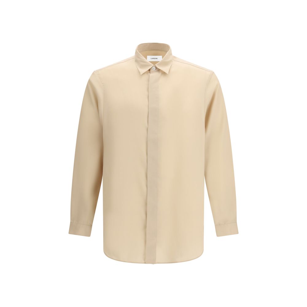 Dress Shirt by Lardini for men in linen beige showcases a sharp silhouette, elegantly detailed with a sharp and sharp long-sleeve.