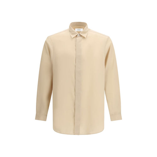 Dress Shirt by Lardini for men in linen beige showcases a sharp silhouette, elegantly detailed with a sharp and sharp long-sleeve.