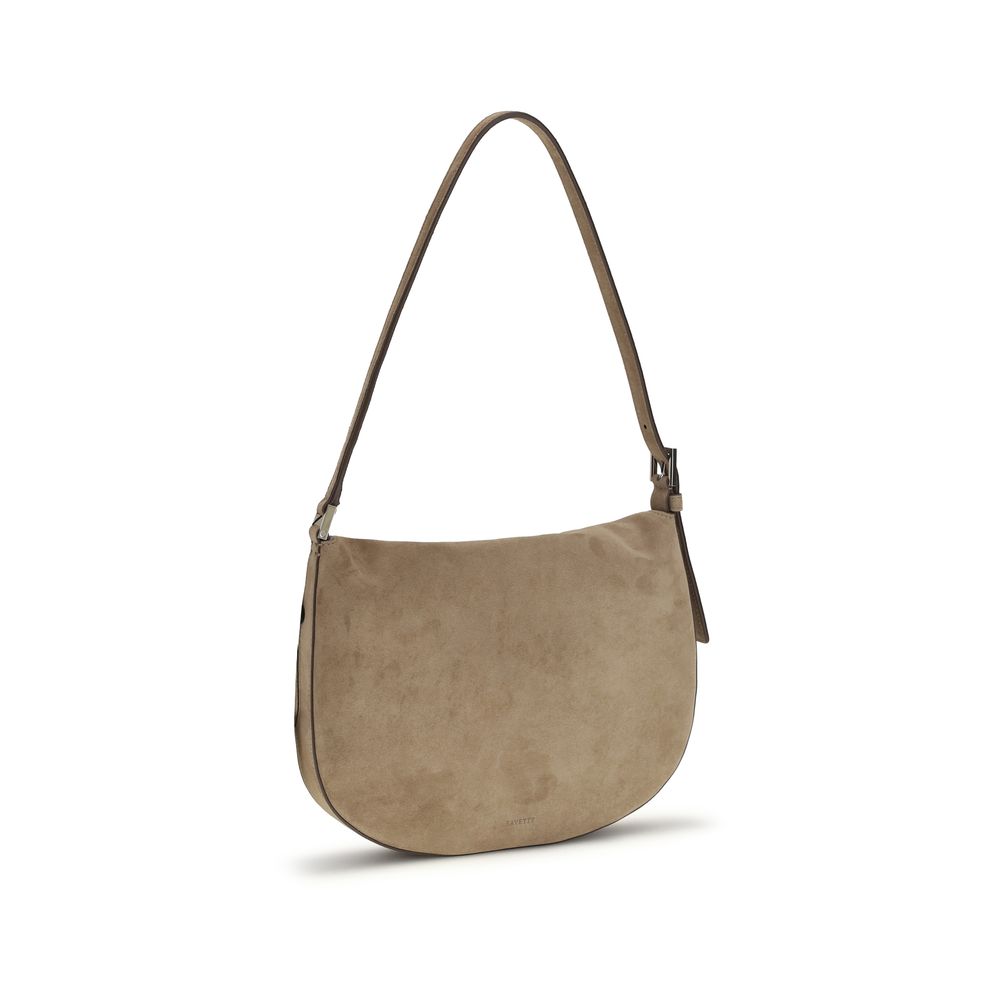 Large Evening Hobo Shoulder Bag by Savette for women in bos taurus suede calf leather beige features a enviable silhouette, showcasing a secure magnetic, ample internal-pockets, and enviable shoulder-strap & adjustable-strap for a enviable finish.
