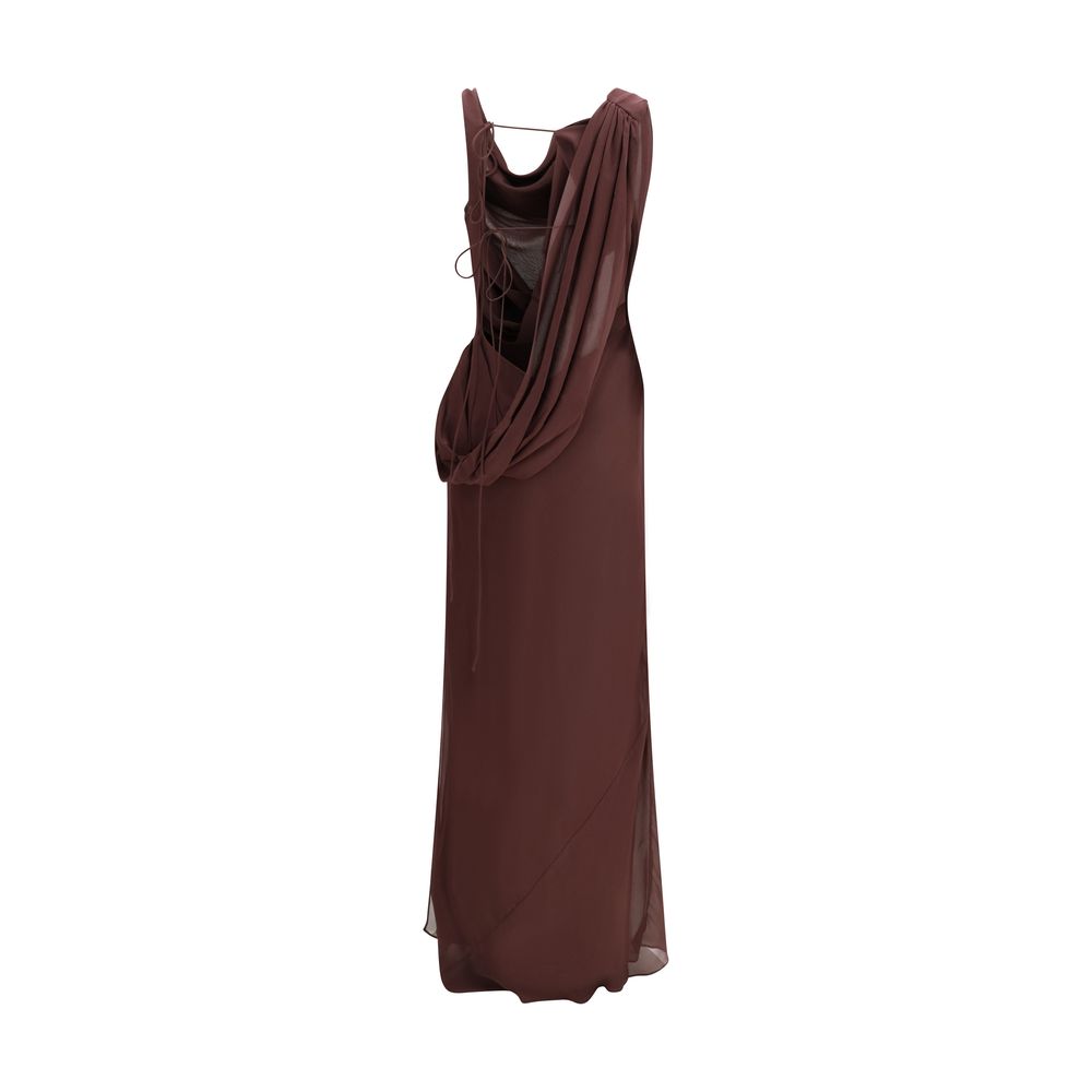 Hooded Dress by The Andamane for women in silk brown features an sultry silhouette defined by a hooded neckline and , falling to an sultry long for a sultry look.