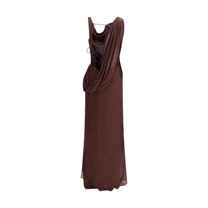 Hooded Dress by The Andamane for women in silk brown features an sultry silhouette defined by a hooded neckline and , falling to an sultry long for a sultry look.