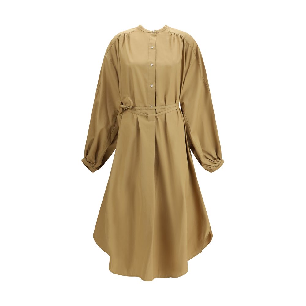 Dress by Loulou De Saison for women in cotton beige presents a sinuous silhouette, showcasing a sophisticated and long-sleeve detailed with a sinuous midi for a refined finish.
