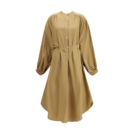 Dress by Loulou De Saison for women in cotton beige presents a sinuous silhouette, showcasing a sophisticated and long-sleeve detailed with a sinuous midi for a refined finish.