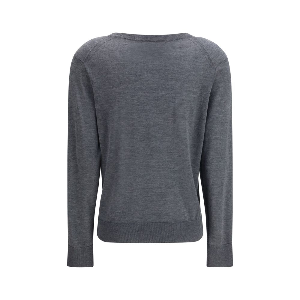Sweater by Loulou De Saison for women in cashmere gray features an polished silhouette, showcasing refined and a sophisticated v-neck neckline for a truly polished finish.