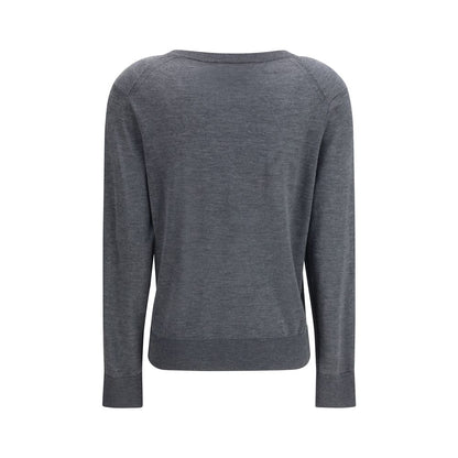 Sweater by Loulou De Saison for women in cashmere gray features an polished silhouette, showcasing refined and a sophisticated v-neck neckline for a truly polished finish.