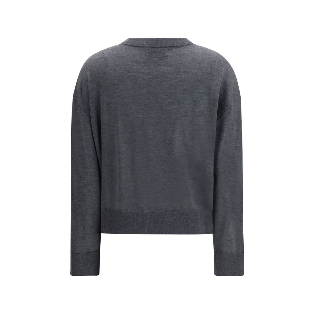 Cardigan by Loulou De Saison for women in cashmere gray showcases a captivating silhouette, artfully detailed with a captivating and round neckline for a truly sophisticated captivating look.
