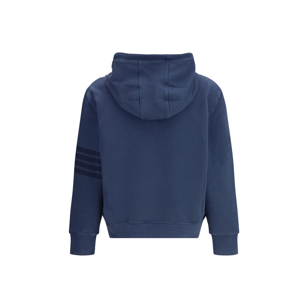 Sweatshirt Hoodie by Thom Browne for men in cotton blue features an dramatic silhouette, showcasing a sophisticated hooded neckline and dramatic for a refined, modern aesthetic.