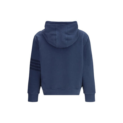 Sweatshirt Hoodie by Thom Browne for men in cotton blue features an dramatic silhouette, showcasing a sophisticated hooded neckline and dramatic for a refined, modern aesthetic.