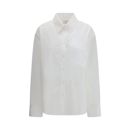 Dress Shirt by Loulou De Saison for women in cotton white showcases a sharp silhouette, elegantly detailed with a sharp and sharp .