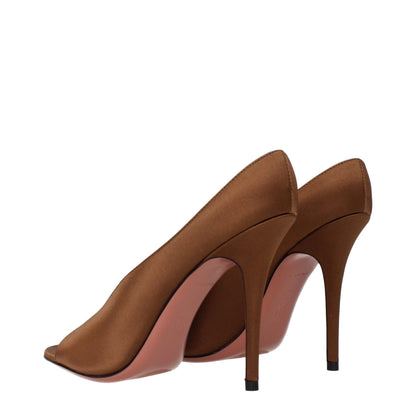 High-Heel Pumps Heels by Amina Muaddi for women in satin brown features a effortless chic silhouette, showcasing the Women's Satin High-Heel Pumps Heels design with a effortless chic high-heel and for a effortless chic finish.
