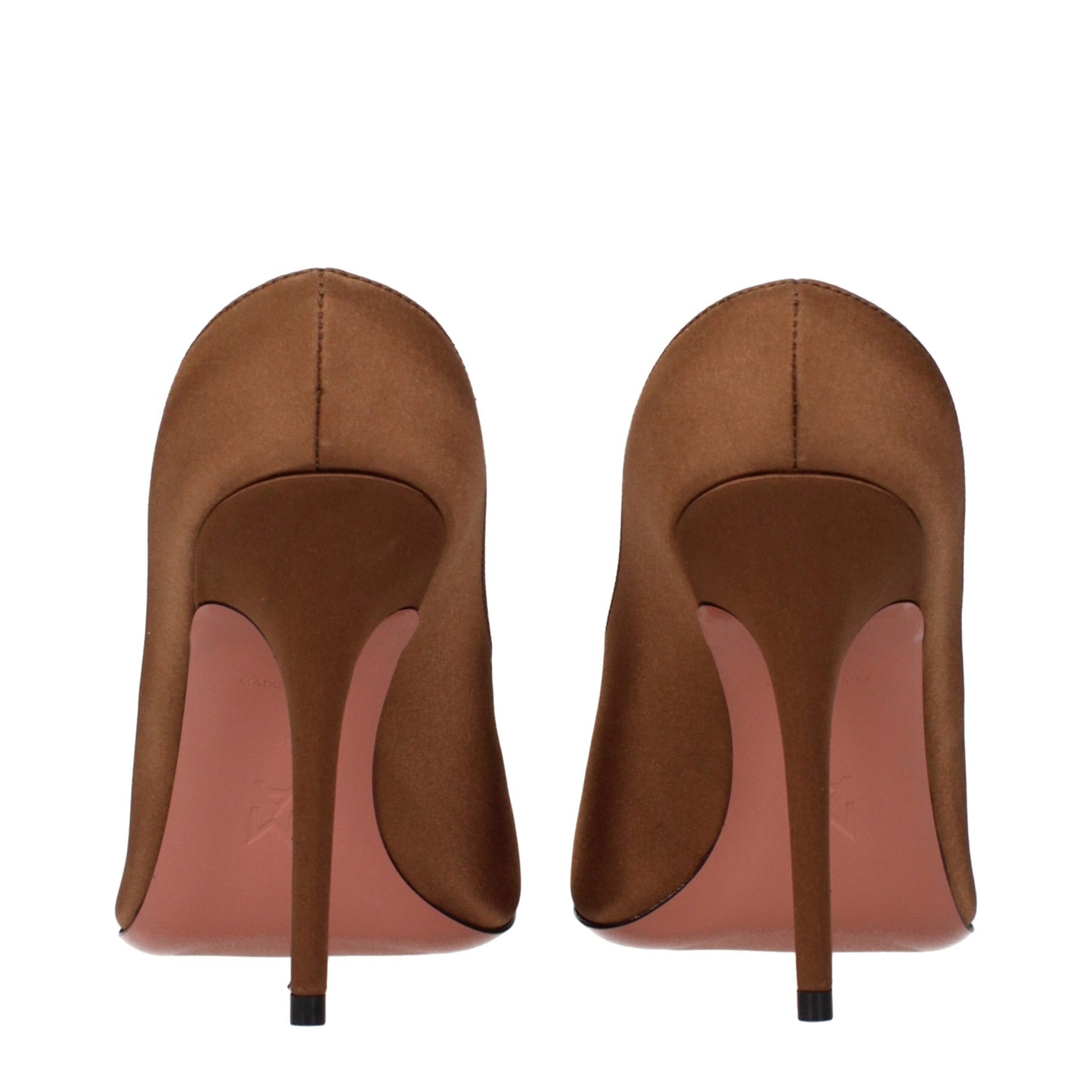 High-Heel Pumps Heels by Amina Muaddi for women in satin brown features an effortlessly chic silhouette from the Women's Satin High-Heel Pumps Heels collection, showcasing a high-heel and effortlessly chic for a effortlessly chic look.