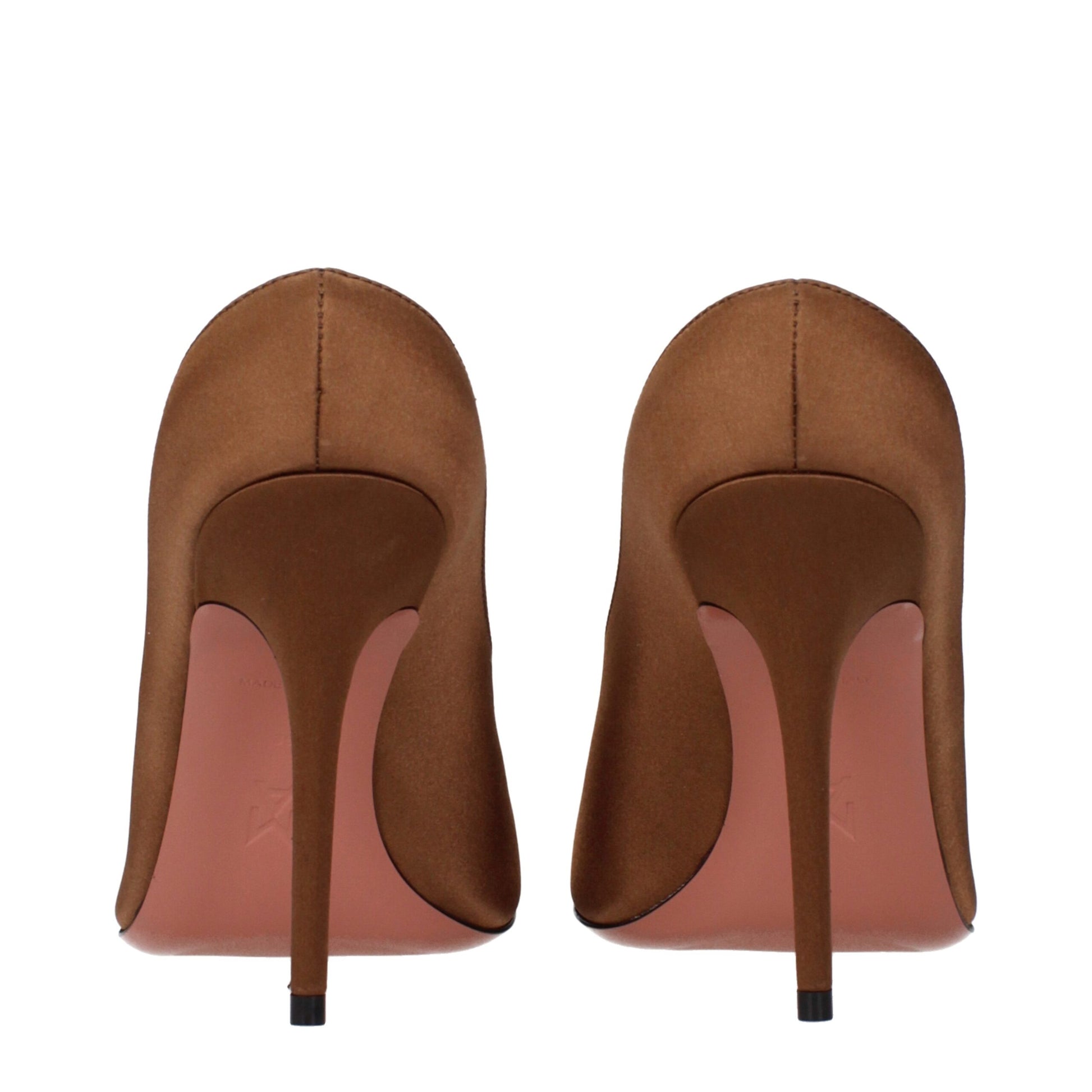 High-Heel Pumps Heels by Amina Muaddi for women in satin brown features an effortlessly chic silhouette from the Women's Satin High-Heel Pumps Heels collection, showcasing a high-heel and effortlessly chic for a effortlessly chic look.