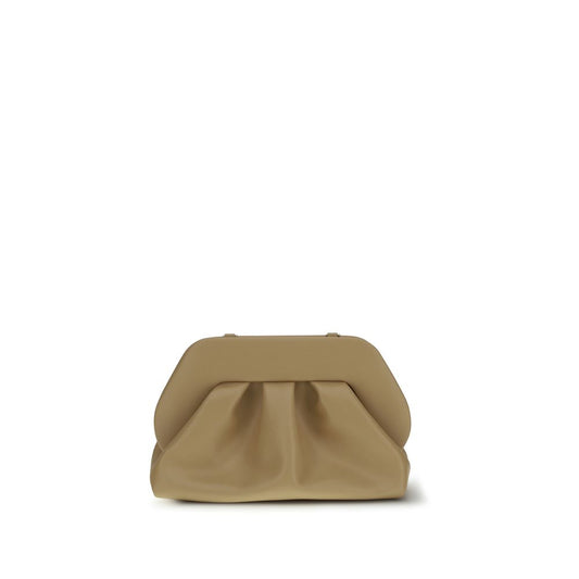 Evening Crossbody Flap Clutch Handbag by THEMOIRè for women in faux leather beige features a sculptural silhouette with a secure snap & magnetic, organized , and versatile crossbody-strap, shoulder-strap & adjustable-strap for a sculptural finish.
