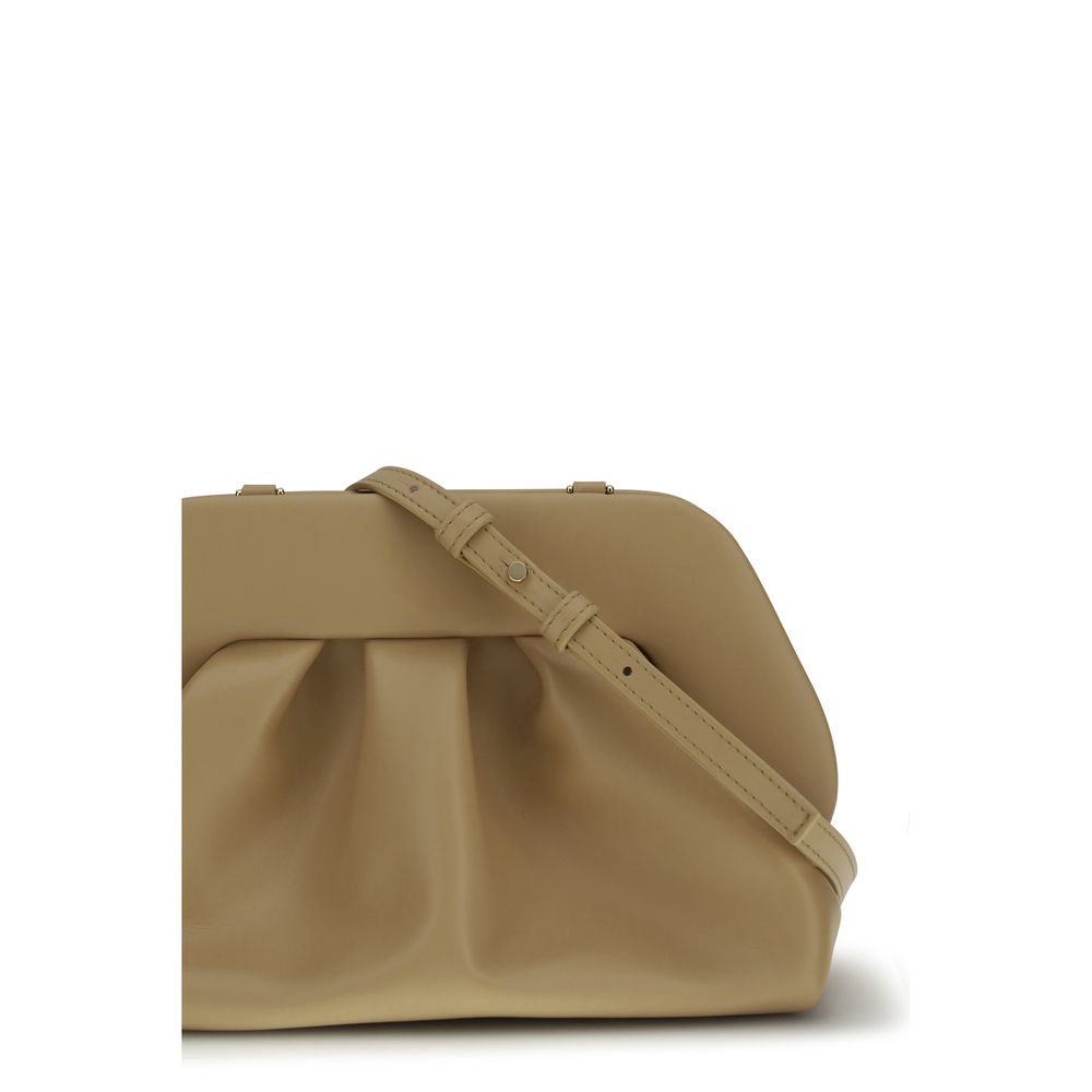 Evening Crossbody Flap Clutch Handbag by THEMOIRè for women in faux leather beige features a sculptural silhouette with a secure snap & magnetic, ample , and versatile crossbody-strap, shoulder-strap & adjustable-strap for a sculptural finish.