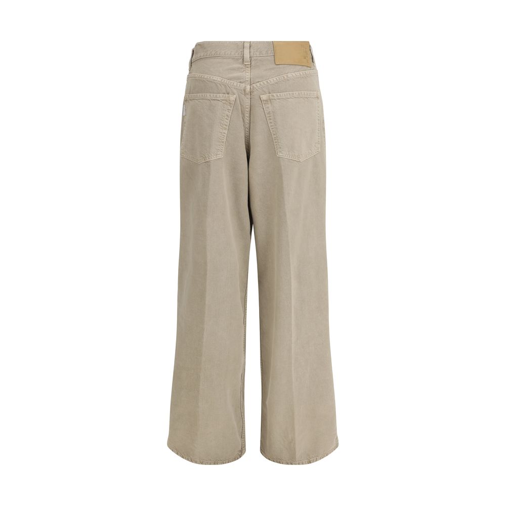 Jeans by Haikure for women in denim cotton beige features an sartorial oversized and long with a cut for a sartorial finish.