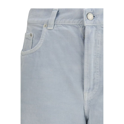 Denim Shorts by Haikure for women in denim cotton blue features an utilitarian chic regular-fit with a short and mid rise, creating a utilitarian chic silhouette perfect for elevated casual styling.
