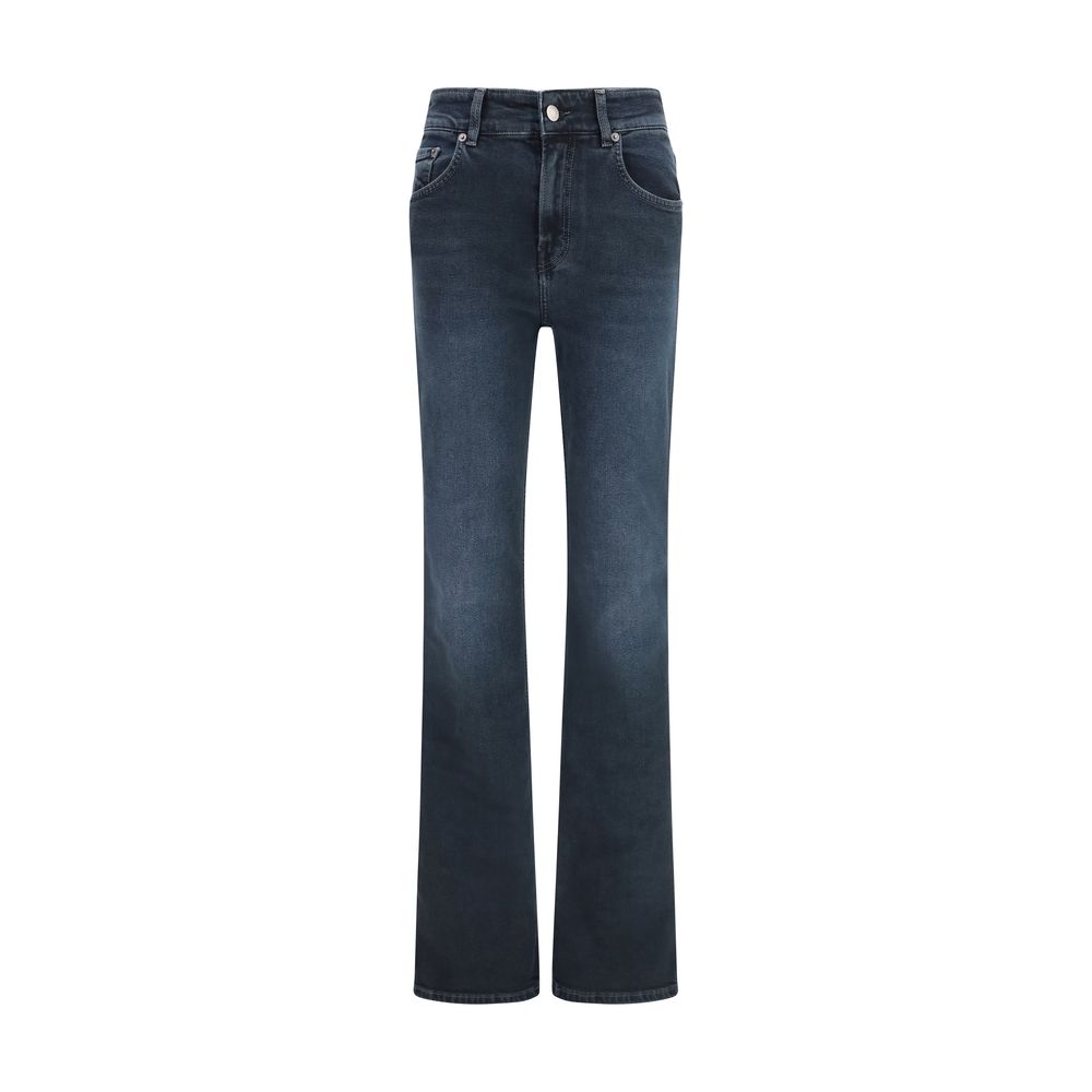 Jeans by Haikure for women in denim cotton black & blue features a polished silhouette with a polished flared, regular-fit & slim, reaching a polished long and finished with a polished low rise.