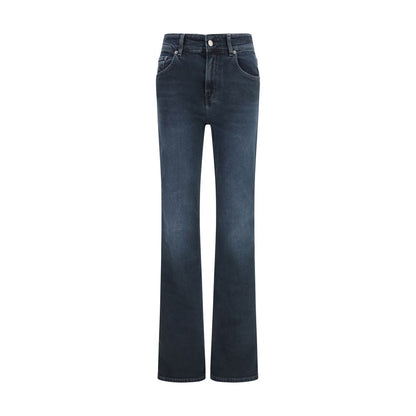 Jeans by Haikure for women in denim cotton black & blue features a polished silhouette with a polished flared, regular-fit & slim, reaching a polished long and finished with a polished low rise.