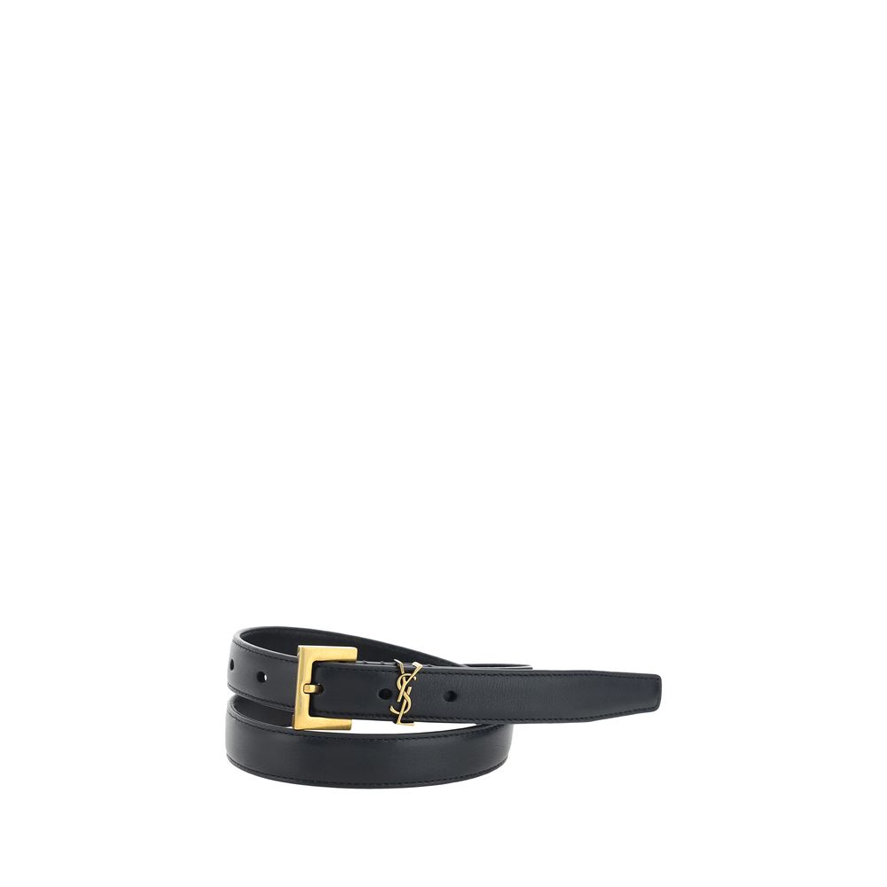 Belt by Saint Laurent for women in bos taurus calf leather black features an artisanal finish, elegantly showcasing the signature style and artisanal craftsmanship of the Cassandre Bos Taurus Calf Leather Belt design.