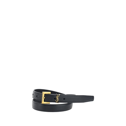 Belt by Saint Laurent for women in bos taurus calf leather black features an artisanal finish, elegantly showcasing the signature style and artisanal craftsmanship of the Cassandre Bos Taurus Calf Leather Belt design.