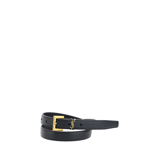 Belt by Saint Laurent for women in bos taurus calf leather black features an artisanal finish, elegantly showcasing the signature style and artisanal craftsmanship of the Cassandre Bos Taurus Calf Leather Belt design.
