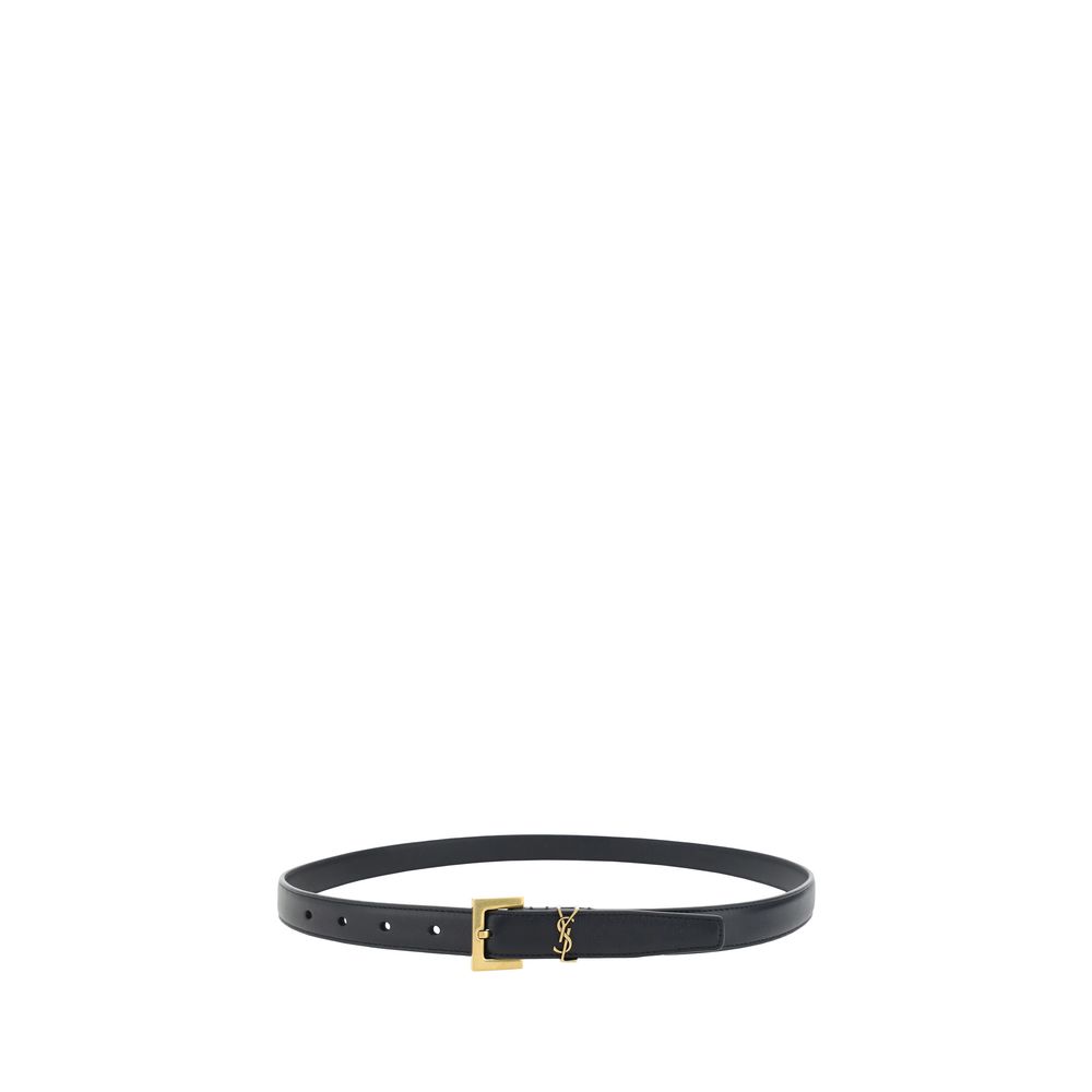 Belt by Saint Laurent for women in bos taurus calf leather black features a artisanal-chic design, artfully capturing the essence of the Cassandre Bos Taurus Calf Leather Belt with a artisanal-chic finish.