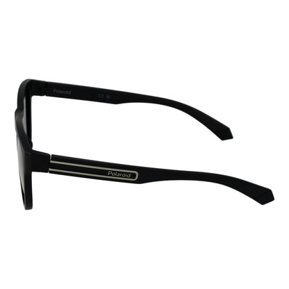 Sunglasses by Polaroid for unisex in black showcases a ethereal silhouette, featuring black coloured frame full-rim round frame design with polarized category-2-medium-tint lens for a ethereal finish.