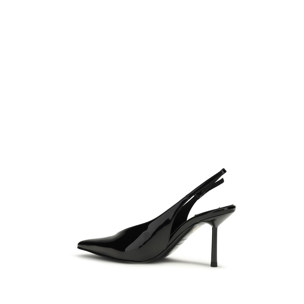 High-Heel Stiletto Slingback Pumps Heels by LE SILLA for women in bos taurus calfskin leather & crystal black & silver features a effortless chic silhouette, showcasing the Women's Bos Taurus Calfskin Leather & Crystal High-Heel Stiletto Slingback Pumps Heels design with a effortless chic stiletto high-heel and for a effortless chic finish.