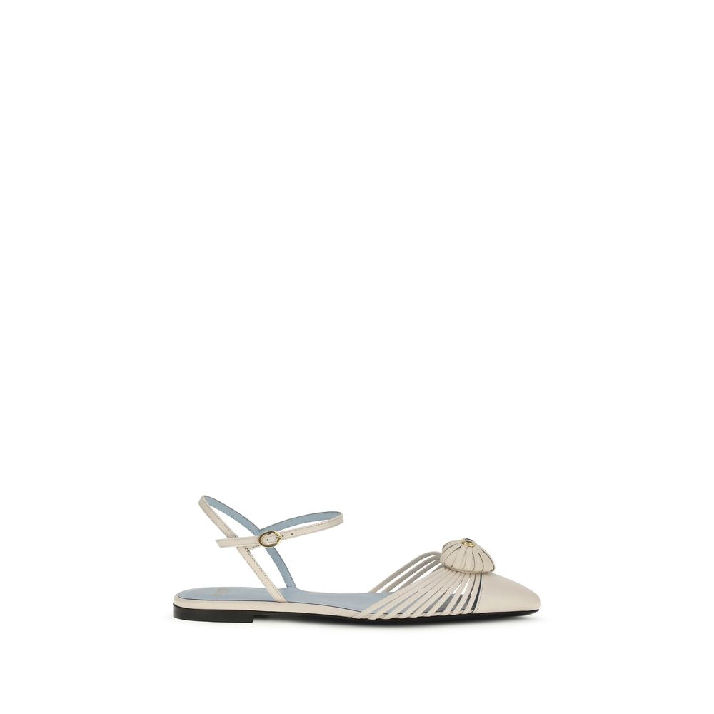 Ballet Sandals Flat Shoes by Valentino Garavani for women in bos taurus calf leather beige presents a effortless chic silhouette, showcasing the Heart V Logo Women's Bos Taurus Calf Leather Ballet Sandals Flat Shoes design with a effortless chic and for a sophisticated look.