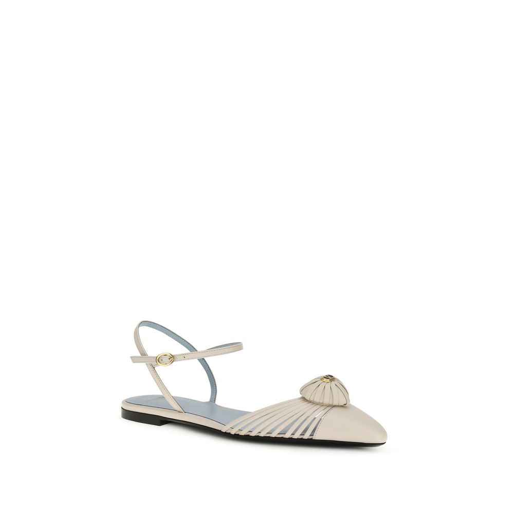 Ballet Sandals Flat Shoes by Valentino Garavani for women in bos taurus calf leather beige showcases a resplendent Heart V Logo Women's Bos Taurus Calf Leather Ballet Sandals Flat Shoes aesthetic with a and .