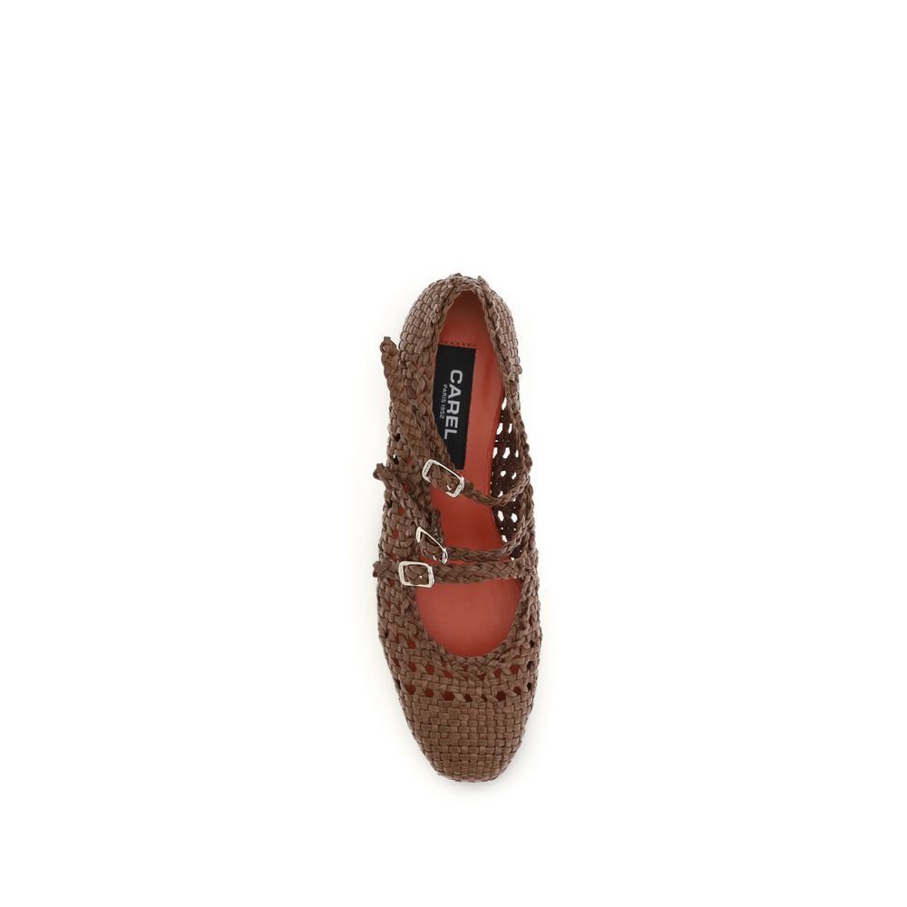 Ballet Mary-Jane Flat Shoes by Carel Paris for women in bos taurus calf leather brown showcases a resplendent Women's Bos Taurus Calf Leather Ballet Mary-Jane Flat Shoes aesthetic with a and round toe style.