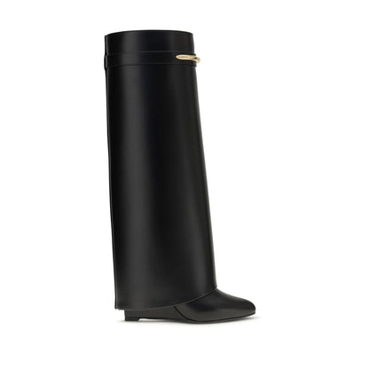 Wedge Boots by Givenchy for women in bos taurus calf leather black & gold features an dynamic silhouette, showcasing the dynamic Women's Bos Taurus Calf Leather Wedge Boots design with its distinctive wedge and elegant pointed toe style.