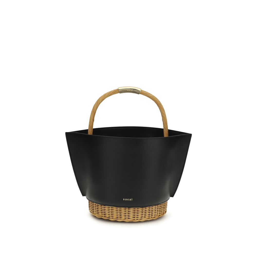 Shoulder Baguette Bag by Sacai for women in raffia rattan & nappa bos taurus calf leather black, gold & natural features a effortless sophistication silhouette, secured by a with ample and versatile shoulder-strap & handle for a effortless sophistication finish.