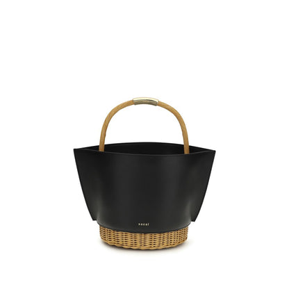 Shoulder Baguette Bag by Sacai for women in raffia rattan & nappa bos taurus calf leather black, gold & natural features a effortless sophistication silhouette, secured by a with ample and versatile shoulder-strap & handle for a effortless sophistication finish.