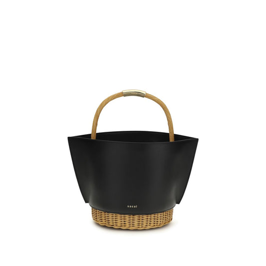 Shoulder Baguette Bag by Sacai for women in raffia rattan & nappa bos taurus calf leather black, gold & natural features a effortless sophistication silhouette, secured by a with ample and versatile shoulder-strap & handle for a effortless sophistication finish.