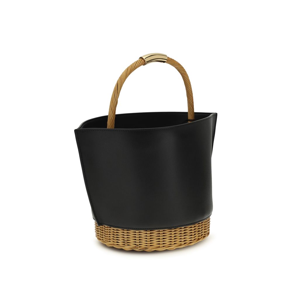 Shoulder Baguette Bag by Sacai for women in raffia rattan & nappa bos taurus calf leather black, gold & natural features a enviable silhouette, showcasing a secure , ample , and enviable shoulder-strap & handle for a enviable finish.