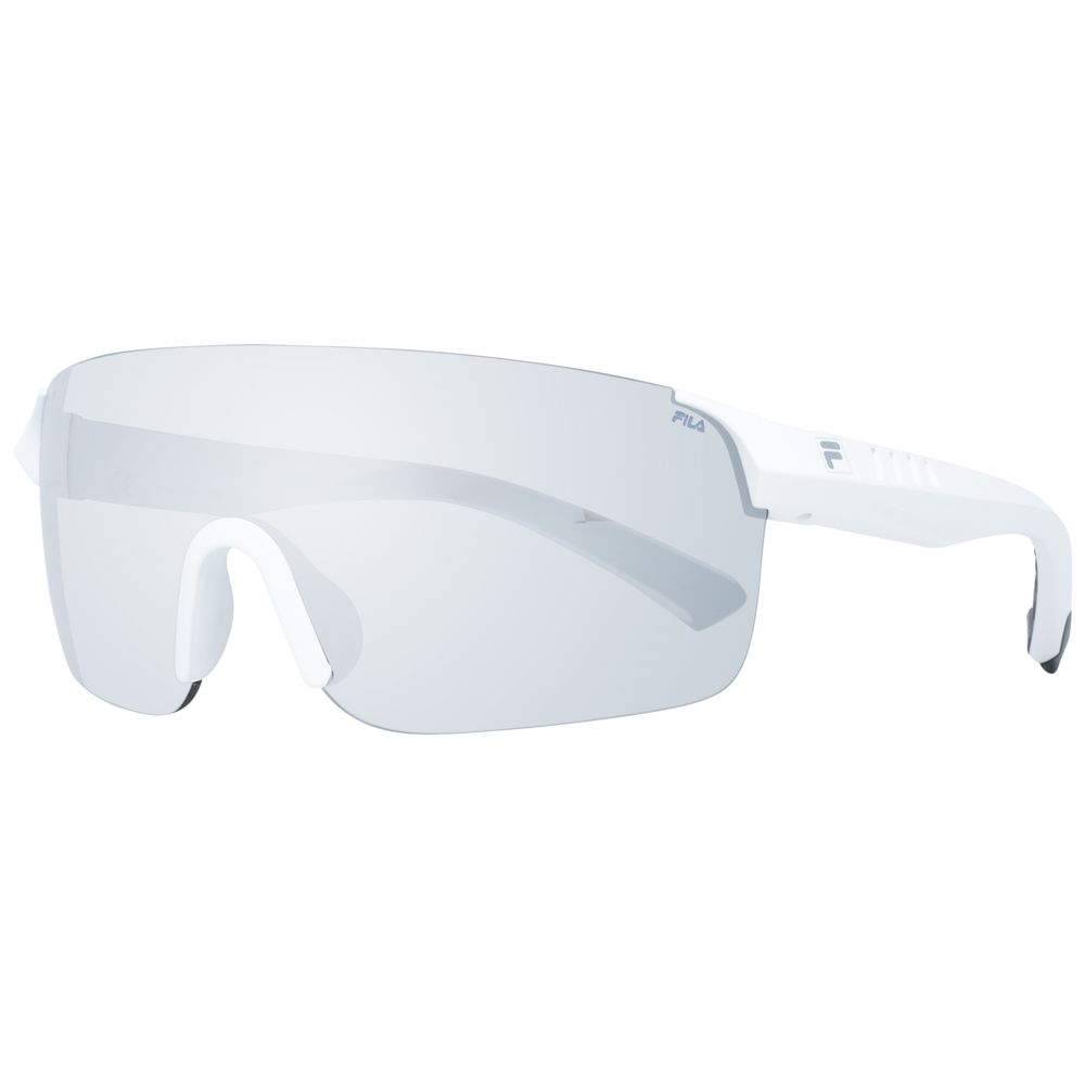 Sunglasses by Fila for men in and white featuring an opulent rimless mono-lens frame design with a sophisticated white coloured frame finish and high-performance category-3-dark-tint lens.
