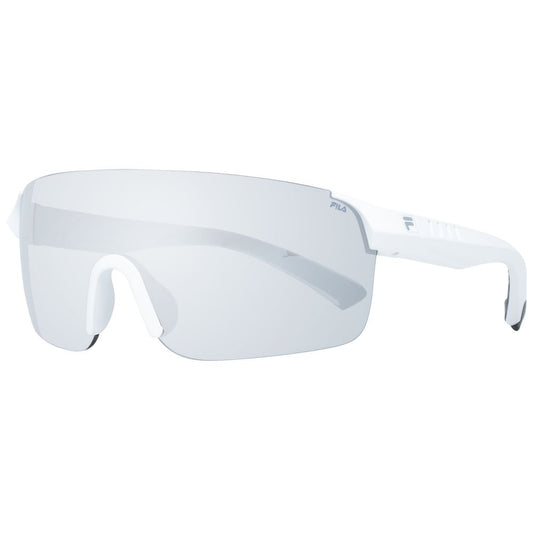 Sunglasses by Fila for men in and white featuring an opulent rimless mono-lens frame design with a sophisticated white coloured frame finish and high-performance category-3-dark-tint lens.
