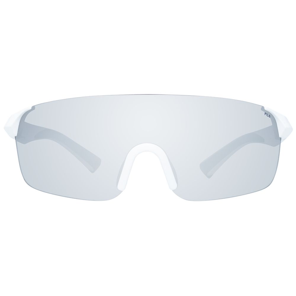Sunglasses by Fila for men in and white presents a sumptuous silhouette, featuring white coloured frame and rimless mono-lens frame design with category-3-dark-tint lens for a sumptuous look.