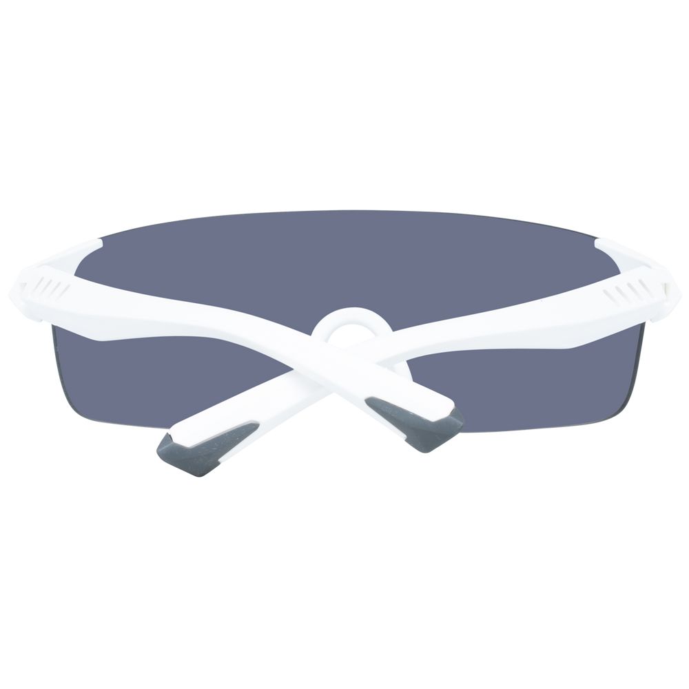 This Sunglasses by Fila for men in white presents a sumptuous silhouette, showcasing a sumptuous rimless mono-lens frame design in white coloured frame and high-performance category-3-dark-tint lens.