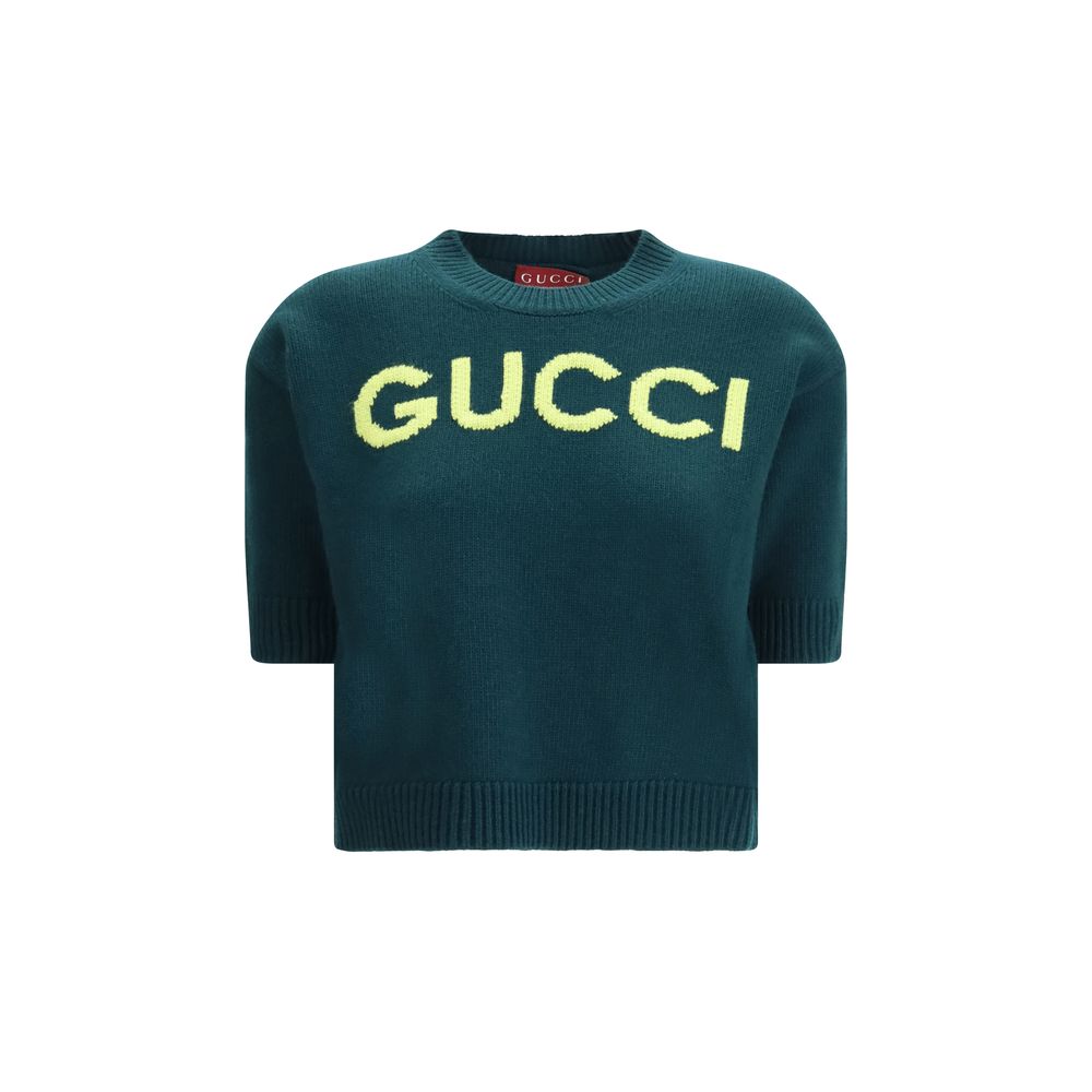 Activewear T-Shirt by Gucci for women in wool bicolour features an athletic silhouette with short-sleeve sleeves and a crew neckline neckline, enhanced by high-performance .