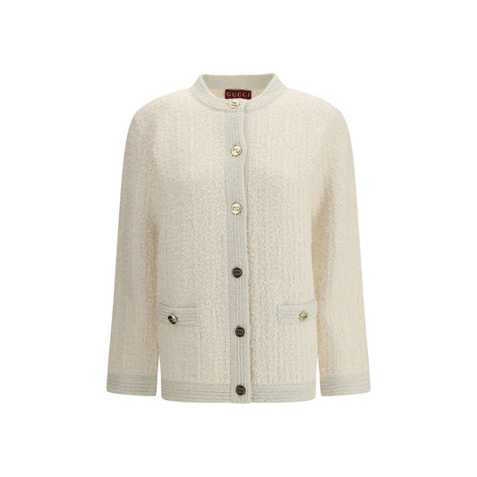 Cardigan by Gucci for women in polyamide & cotton beige & signature features a nuanced silhouette with a refined crew neckline and nuanced long-sleeve detailing for a sophisticated look.