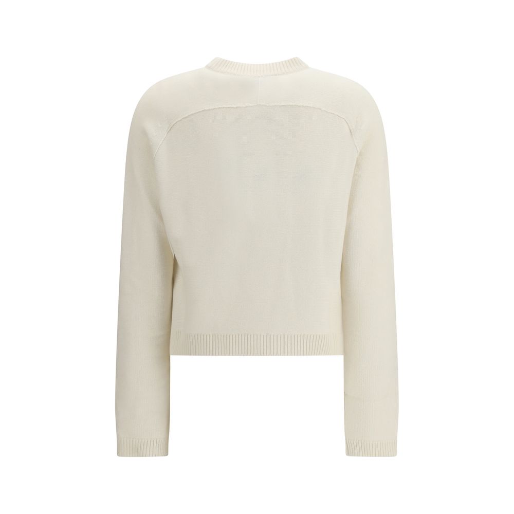 Cardigan by Gucci for women in cashmere wool & capra leather beige features a dramatic silhouette, showcasing a sophisticated crew neckline and dramatic detail for a timeless, premium look.