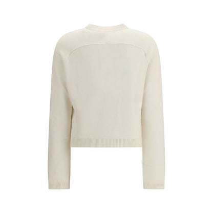 Cardigan by Gucci for women in cashmere wool & capra leather beige features a dramatic silhouette, showcasing a sophisticated crew neckline and dramatic detail for a timeless, premium look.