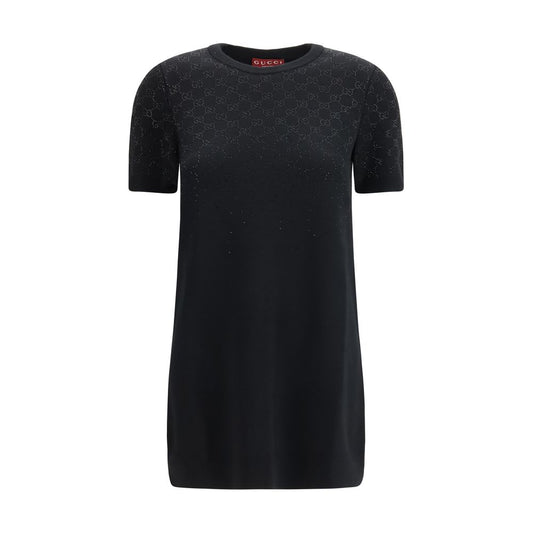 Dress by Gucci for women in viscose wool & crystal black features an magnificent silhouette, artfully detailed with a magnificent crew neckline and short-sleeve that flows into an magnificent short mini.